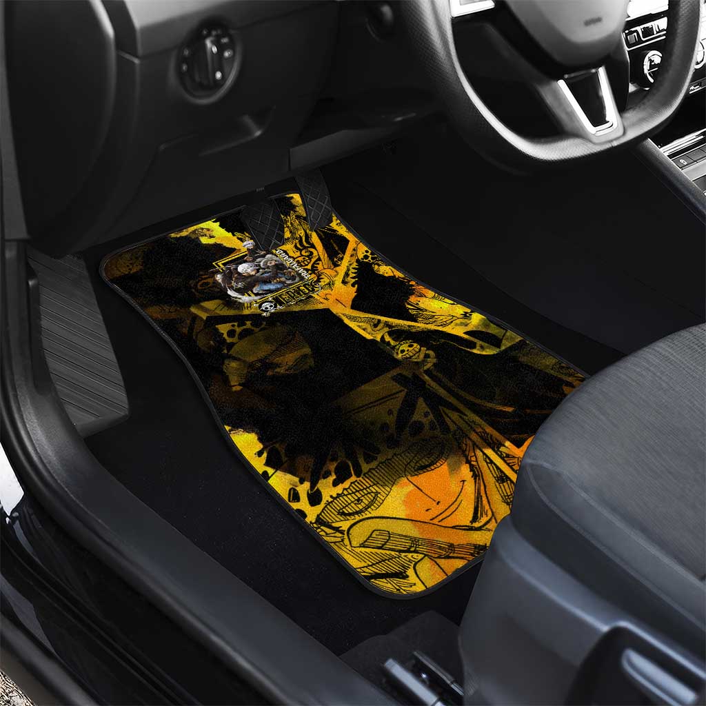 Trafalgar Law One Piece Yellow and Black Theme Car Mats with Jolly Roger Symbol and Manga Panel Design - The Mazicc