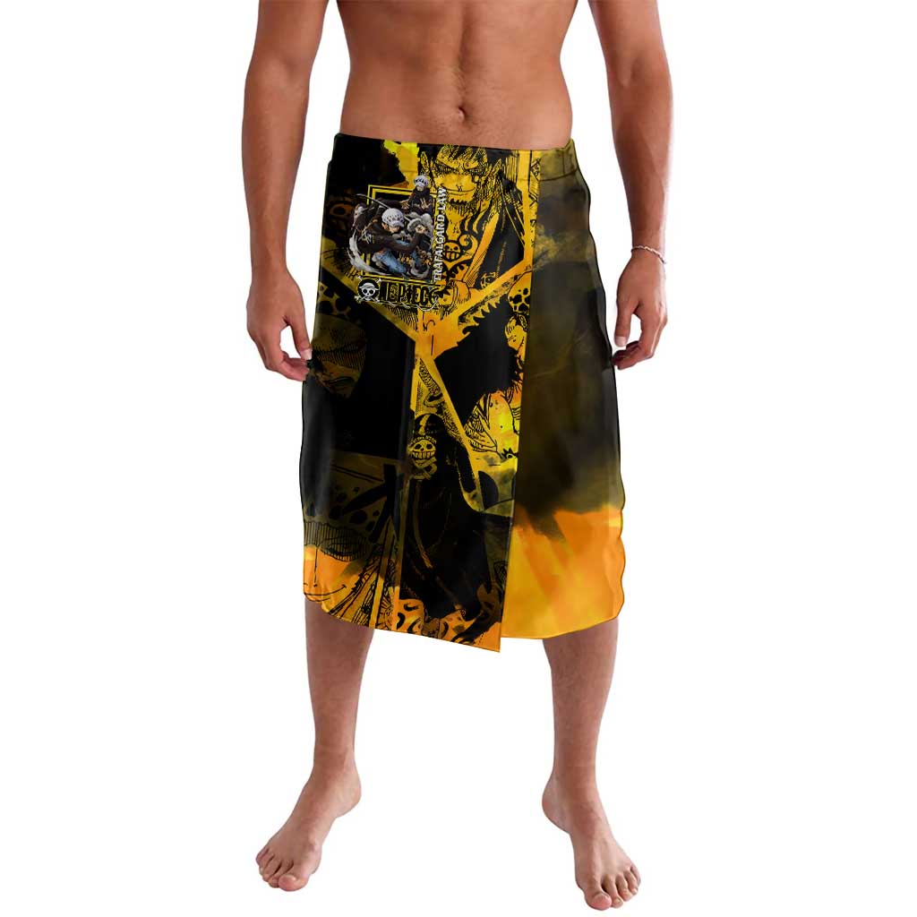 Trafalgar Law One Piece Yellow and Black Theme Lavalava with Jolly Roger Symbol and Manga Panel Design - The Mazicc