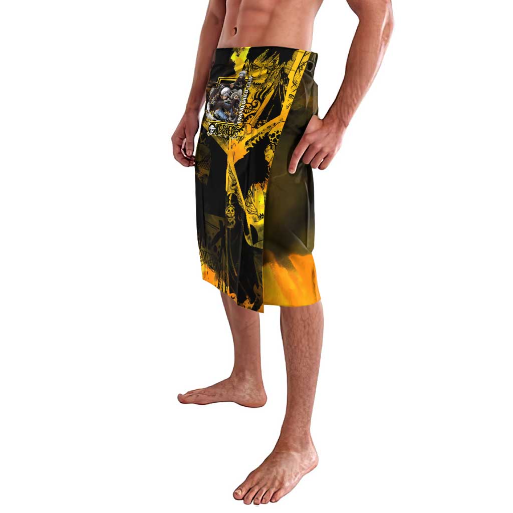 Trafalgar Law One Piece Yellow and Black Theme Lavalava with Jolly Roger Symbol and Manga Panel Design - The Mazicc