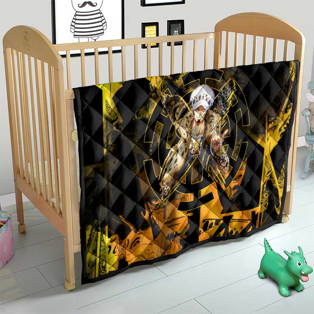 Trafalgar Law One Piece Yellow and Black Theme Quilt with Jolly Roger Symbol and Manga Panel Design - The Mazicc