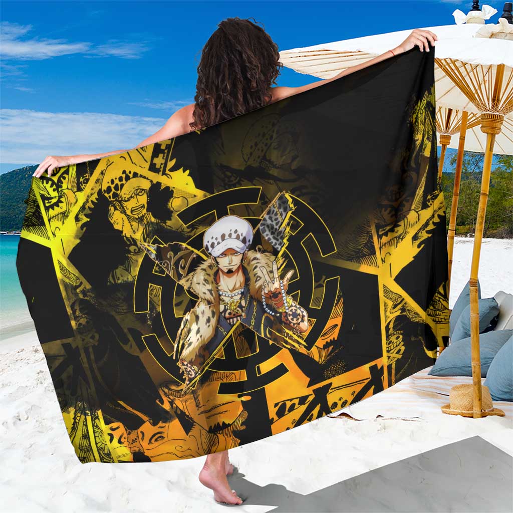 Trafalgar Law One Piece Yellow and Black Theme Sarong with Jolly Roger Symbol and Manga Panel Design - The Mazicc