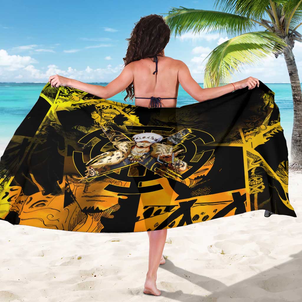 Trafalgar Law One Piece Yellow and Black Theme Sarong with Jolly Roger Symbol and Manga Panel Design - The Mazicc