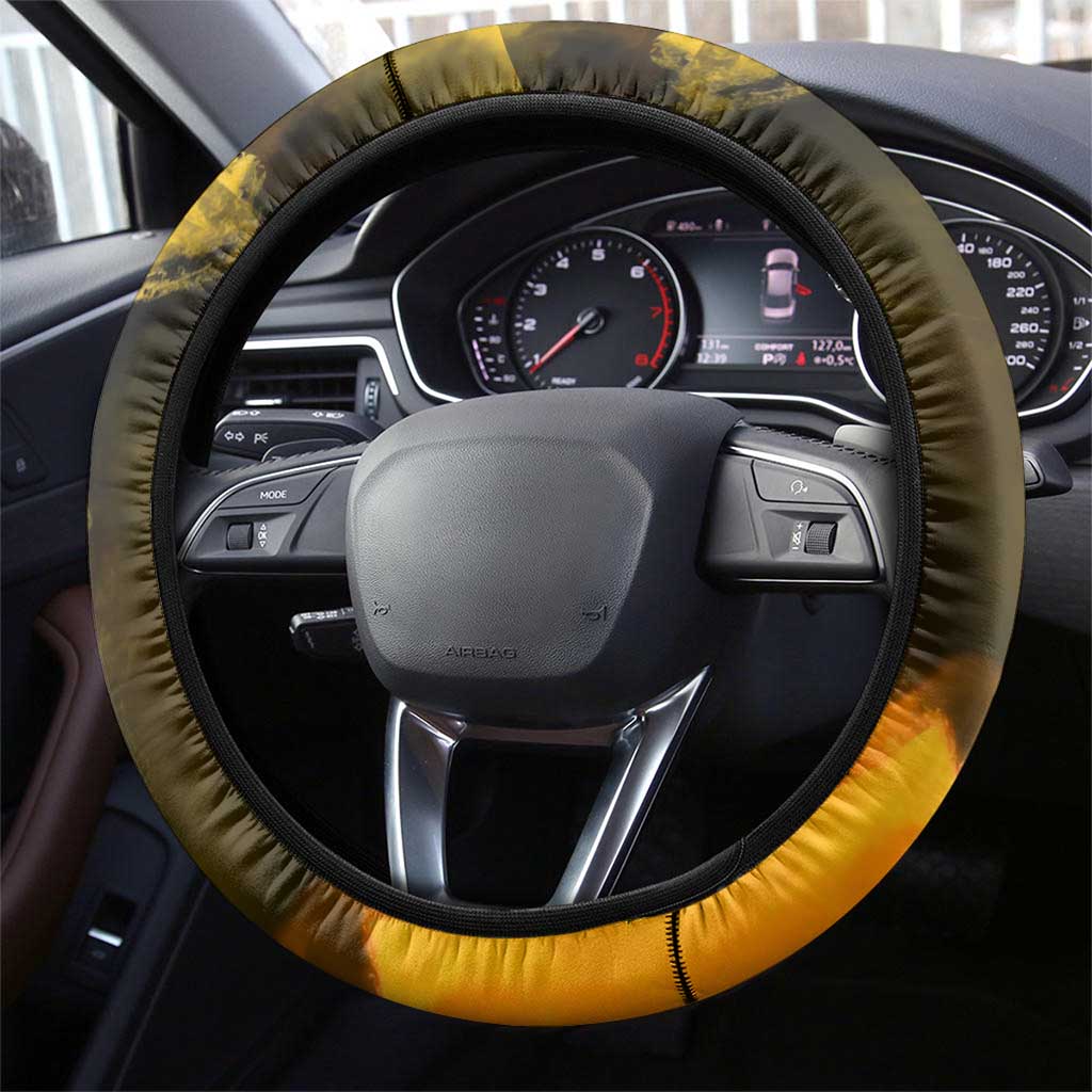 Trafalgar Law One Piece Yellow and Black Theme Steering Wheel Cover with Jolly Roger Symbol and Manga Panel Design - The Mazicc
