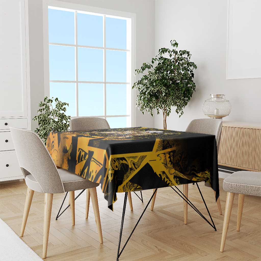 Trafalgar Law One Piece Yellow and Black Theme Tablecloth with Jolly Roger Symbol and Manga Panel Design - The Mazicc