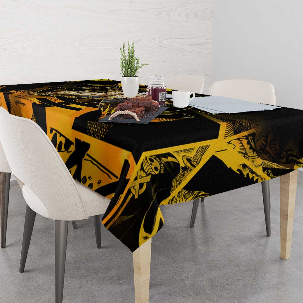 Trafalgar Law One Piece Yellow and Black Theme Tablecloth with Jolly Roger Symbol and Manga Panel Design - The Mazicc