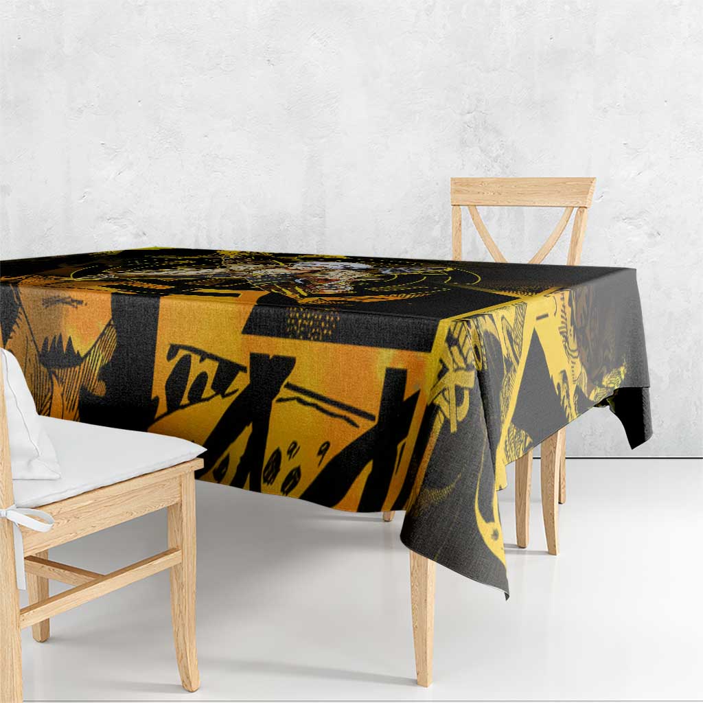Trafalgar Law One Piece Yellow and Black Theme Tablecloth with Jolly Roger Symbol and Manga Panel Design - The Mazicc