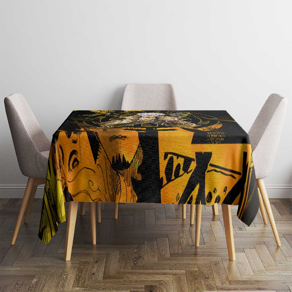 Trafalgar Law One Piece Yellow and Black Theme Tablecloth with Jolly Roger Symbol and Manga Panel Design - The Mazicc