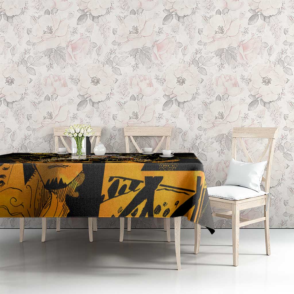 Trafalgar Law One Piece Yellow and Black Theme Tablecloth with Jolly Roger Symbol and Manga Panel Design - The Mazicc