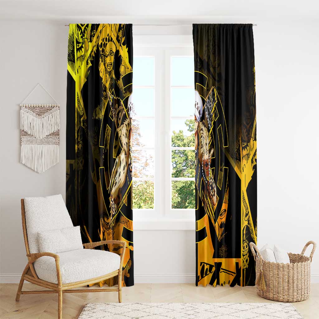 Trafalgar Law One Piece Yellow and Black Theme Window Curtain with Jolly Roger Symbol and Manga Panel Design - The Mazicc