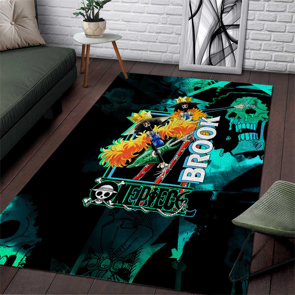 Brook One Piece Green and Black Theme Area Rug with Soul King Guitar and Skeleton Jolly Roger Design - The Mazicc