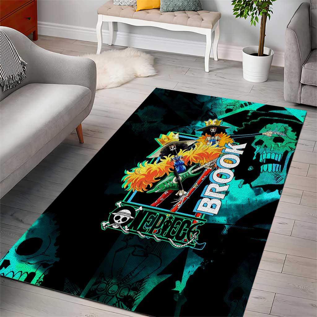Brook One Piece Green and Black Theme Area Rug with Soul King Guitar and Skeleton Jolly Roger Design - The Mazicc