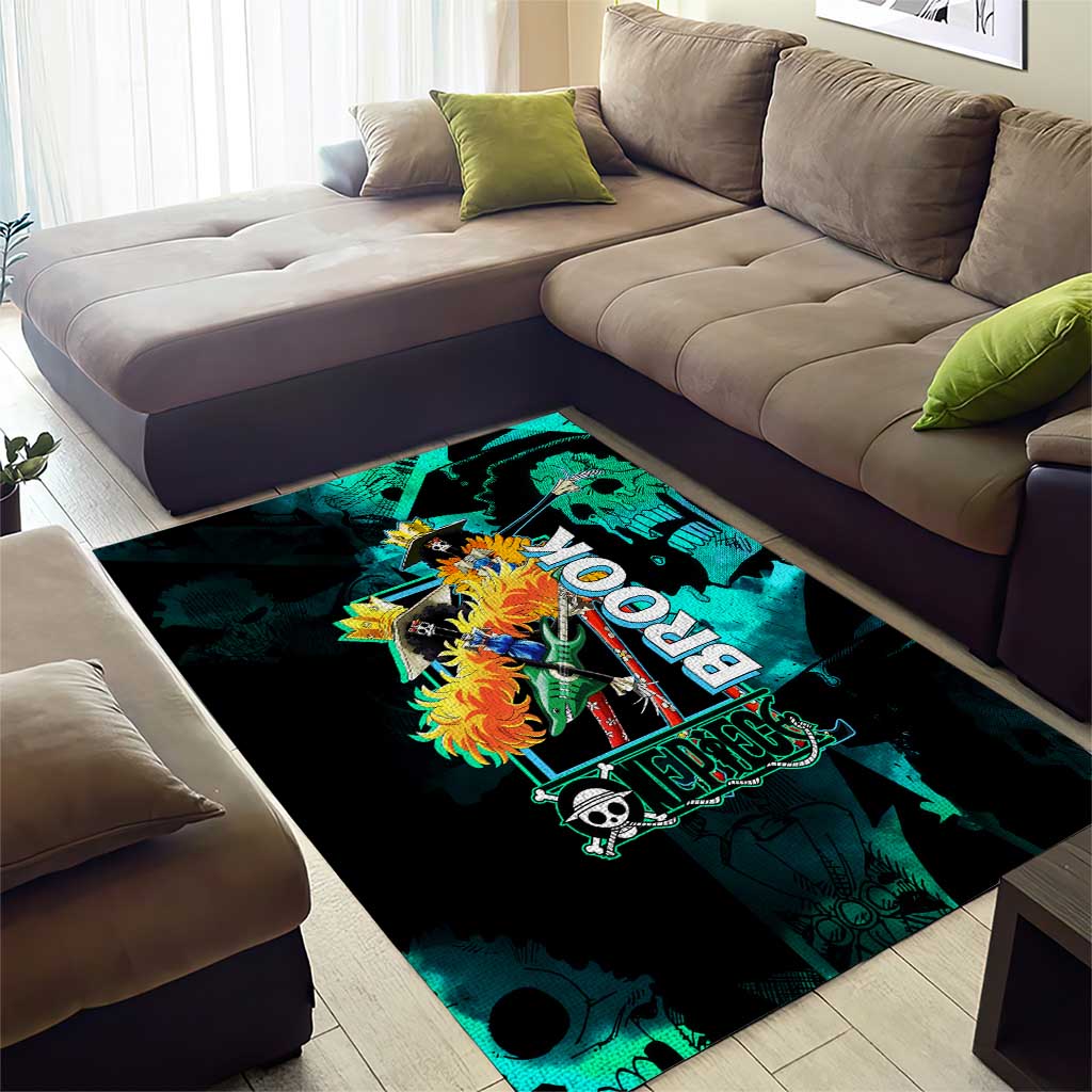 Brook One Piece Green and Black Theme Area Rug with Soul King Guitar and Skeleton Jolly Roger Design - The Mazicc