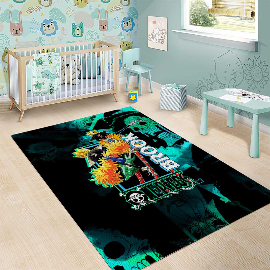 Brook One Piece Green and Black Theme Area Rug with Soul King Guitar and Skeleton Jolly Roger Design - The Mazicc