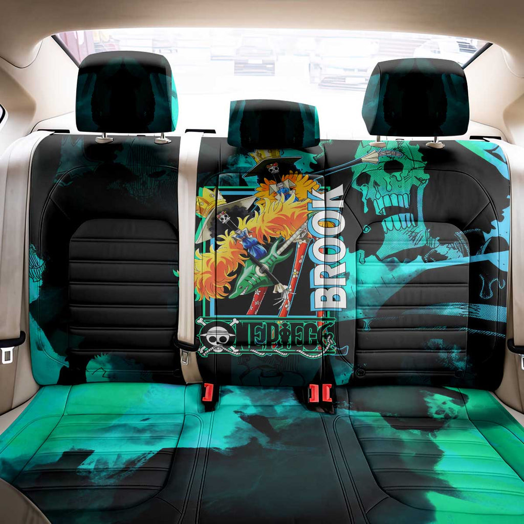 Brook One Piece Green and Black Theme Back Car Seat Cover with Soul King Guitar and Skeleton Jolly Roger Design - The Mazicc