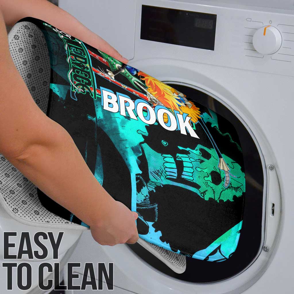 Brook One Piece Green and Black Theme Bathroom Set with Soul King Guitar and Skeleton Jolly Roger Design - The Mazicc