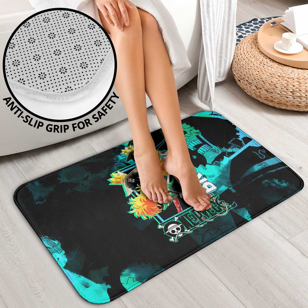 Brook One Piece Green and Black Theme Bathroom Set with Soul King Guitar and Skeleton Jolly Roger Design - The Mazicc