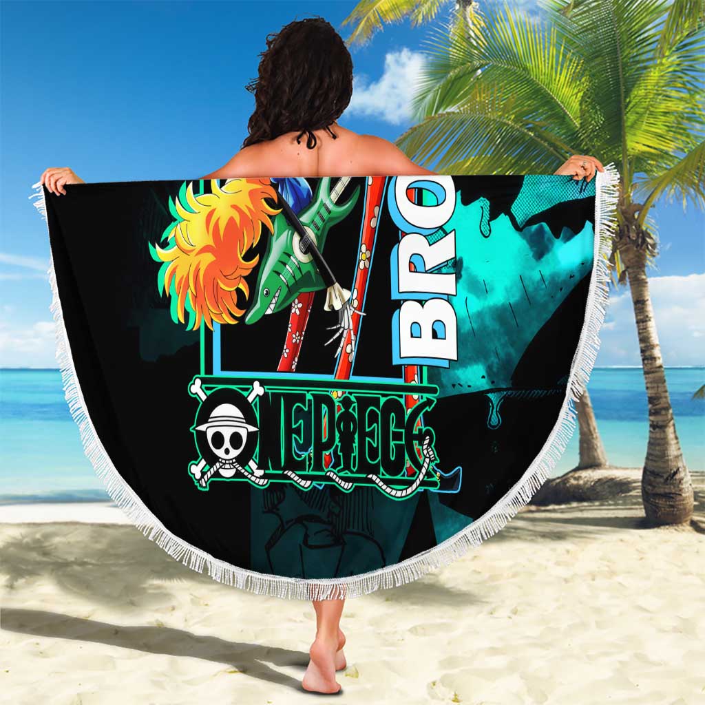 Brook One Piece Green and Black Theme Beach Blanket with Soul King Guitar and Skeleton Jolly Roger Design - The Mazicc