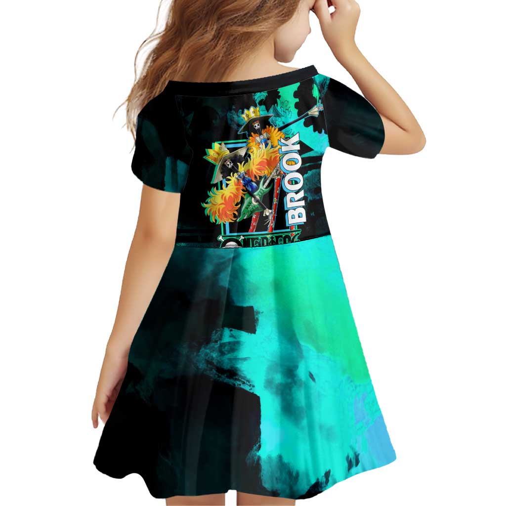 Brook One Piece Green and Black Theme Family Matching Tank Maxi Dress and Hawaiian Shirt with Soul King Guitar and Skeleton Jolly Roger Design