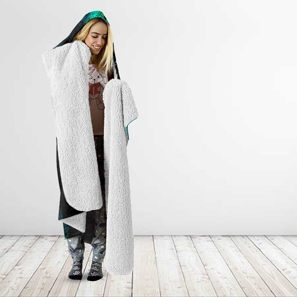 Brook One Piece Green and Black Theme Hooded Blanket with Soul King Guitar and Skeleton Jolly Roger Design - The Mazicc