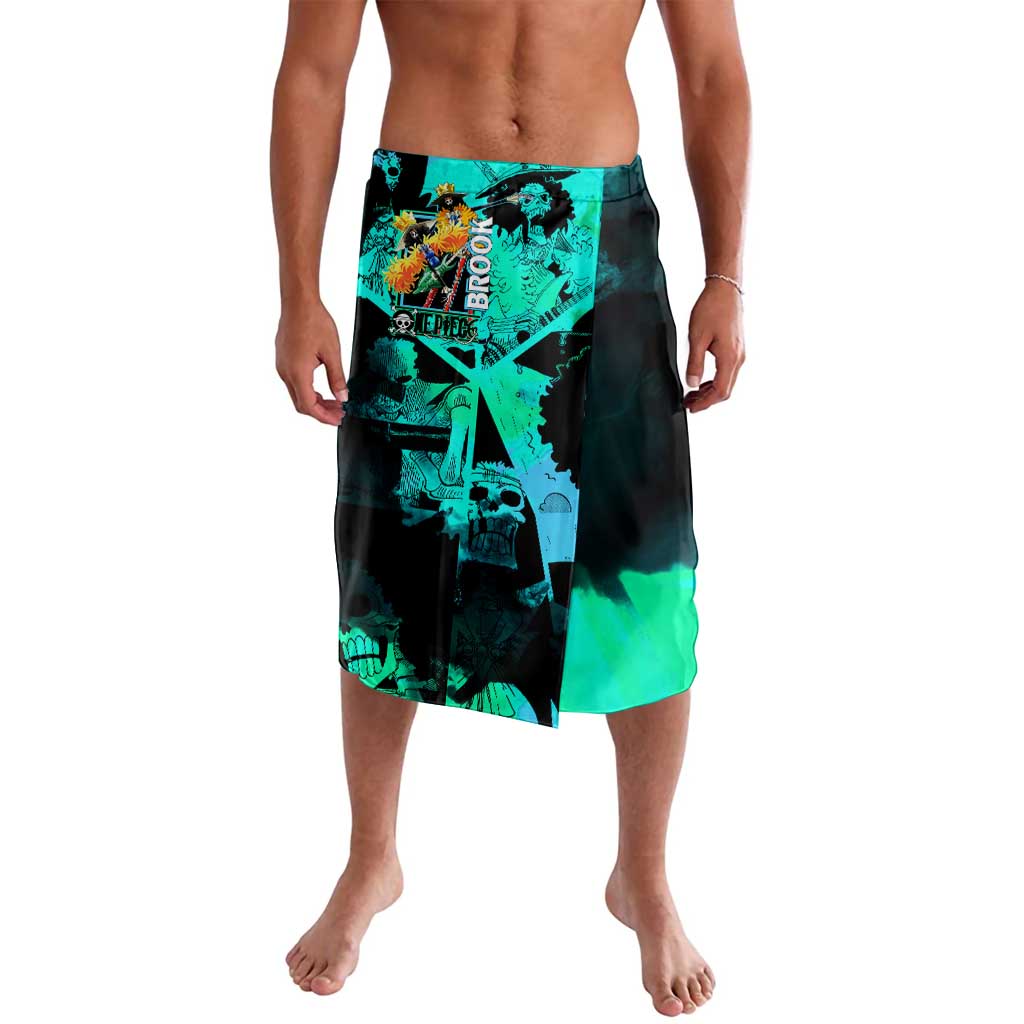Brook One Piece Green and Black Theme Lavalava with Soul King Guitar and Skeleton Jolly Roger Design - The Mazicc