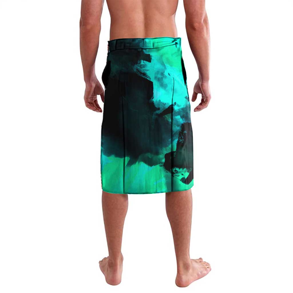 Brook One Piece Green and Black Theme Lavalava with Soul King Guitar and Skeleton Jolly Roger Design - The Mazicc