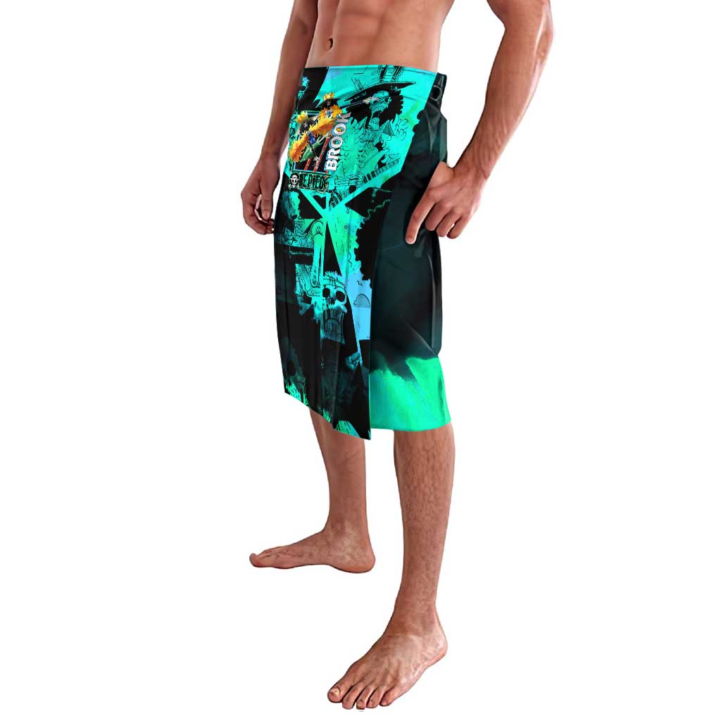 Brook One Piece Green and Black Theme Lavalava with Soul King Guitar and Skeleton Jolly Roger Design - The Mazicc
