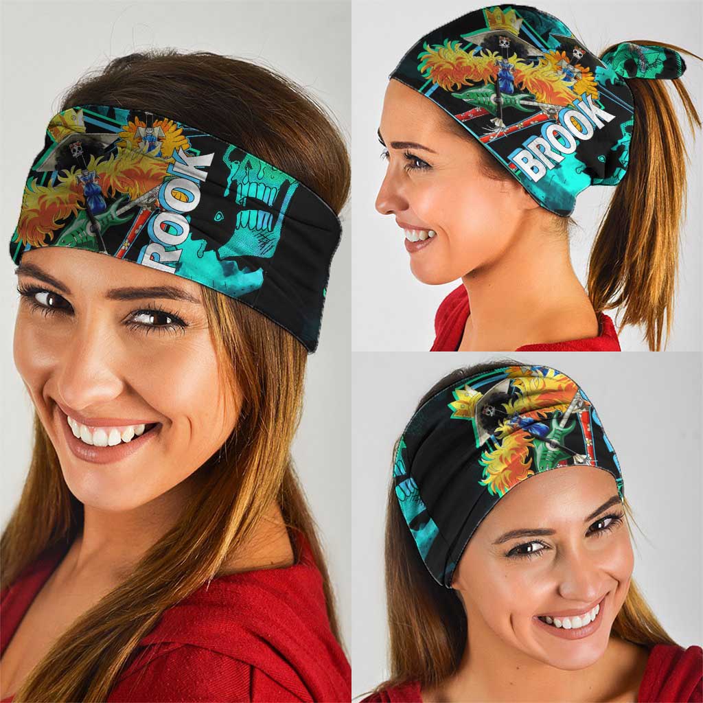 Brook One Piece Green and Black Theme Neck Gaiter with Soul King Guitar and Skeleton Jolly Roger Design - The Mazicc