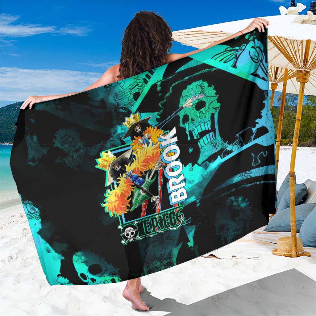Brook One Piece Green and Black Theme Sarong with Soul King Guitar and Skeleton Jolly Roger Design - The Mazicc