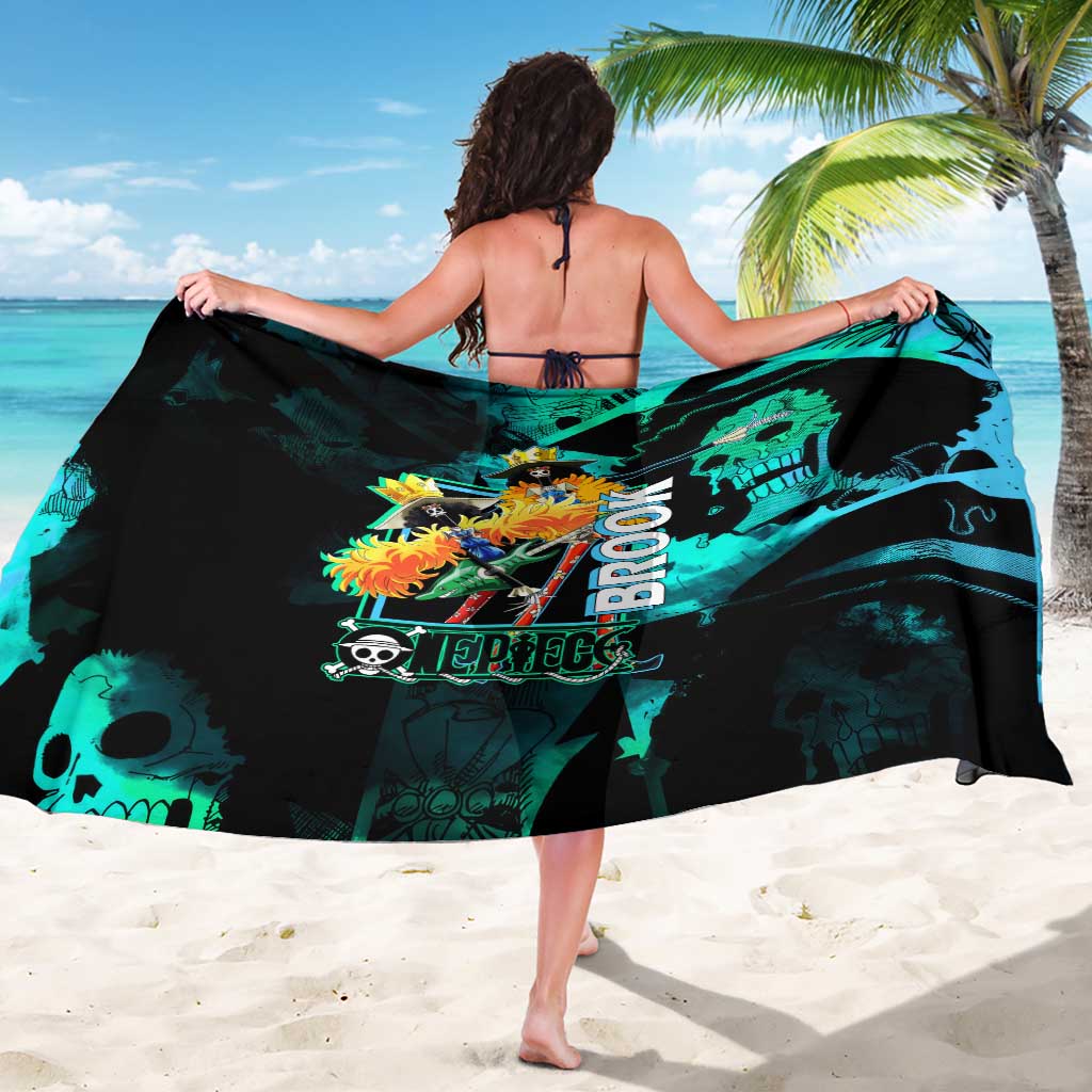 Brook One Piece Green and Black Theme Sarong with Soul King Guitar and Skeleton Jolly Roger Design - The Mazicc