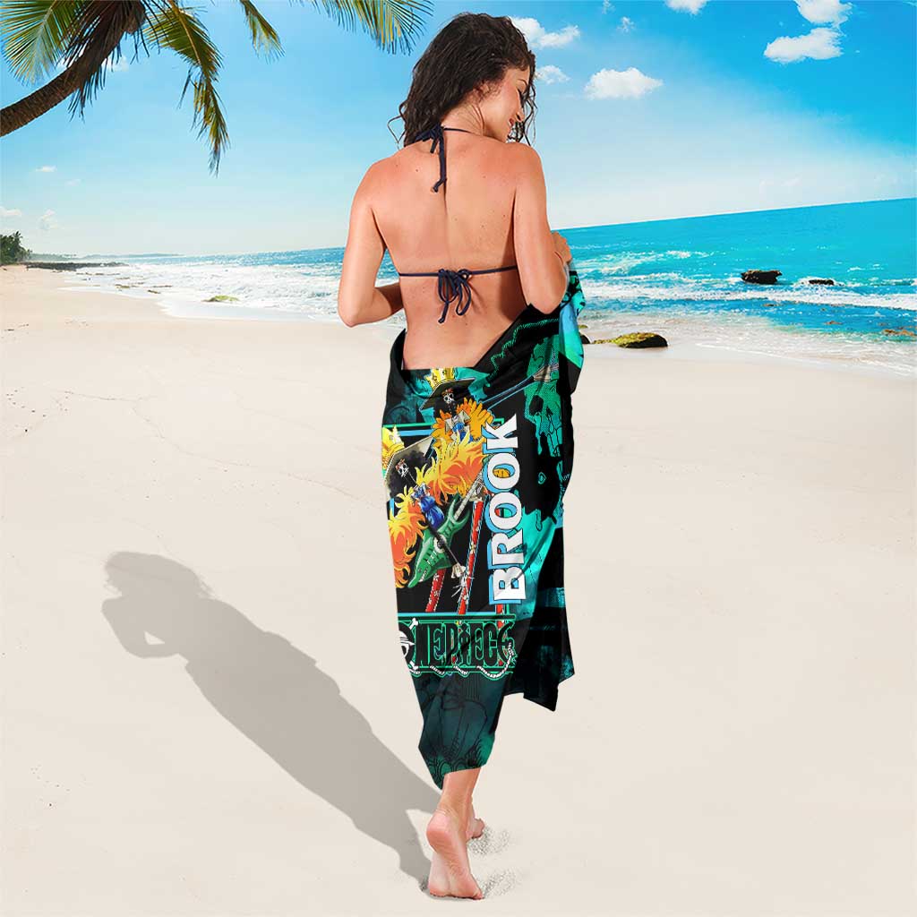Brook One Piece Green and Black Theme Sarong with Soul King Guitar and Skeleton Jolly Roger Design - The Mazicc