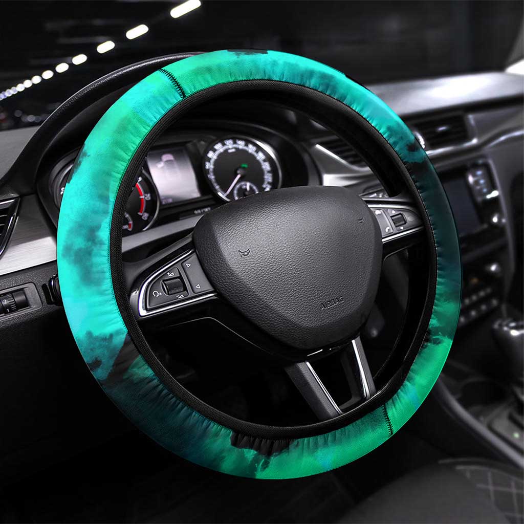 Brook One Piece Green and Black Theme Steering Wheel Cover with Soul King Guitar and Skeleton Jolly Roger Design - The Mazicc