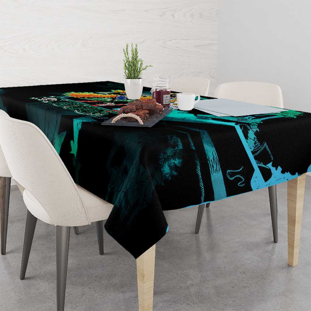 Brook One Piece Green and Black Theme Tablecloth with Soul King Guitar and Skeleton Jolly Roger Design - The Mazicc