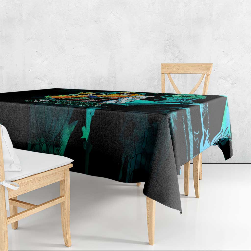 Brook One Piece Green and Black Theme Tablecloth with Soul King Guitar and Skeleton Jolly Roger Design - The Mazicc