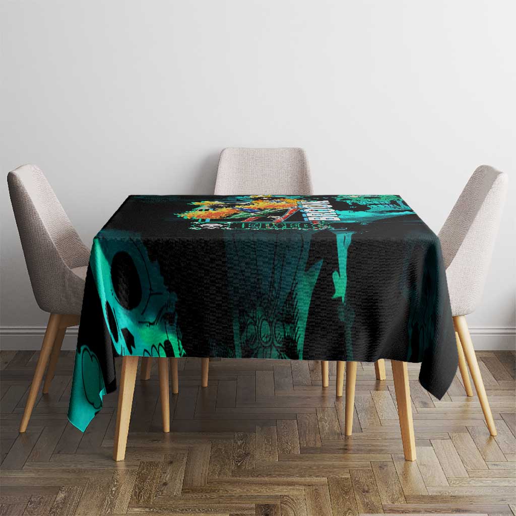 Brook One Piece Green and Black Theme Tablecloth with Soul King Guitar and Skeleton Jolly Roger Design - The Mazicc