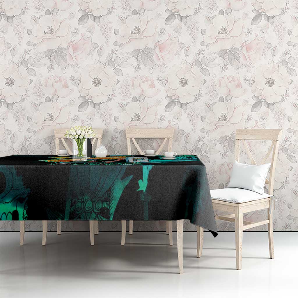 Brook One Piece Green and Black Theme Tablecloth with Soul King Guitar and Skeleton Jolly Roger Design - The Mazicc