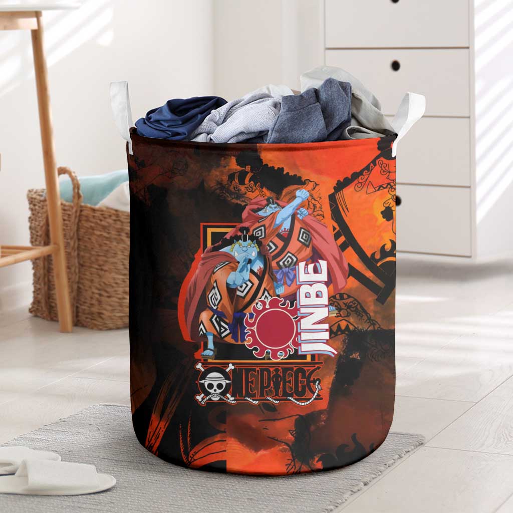 Jinbe One Piece Red and Black Theme Laundry Basket with Sun Pirates Emblem and Karate Pose Design - The Mazicc