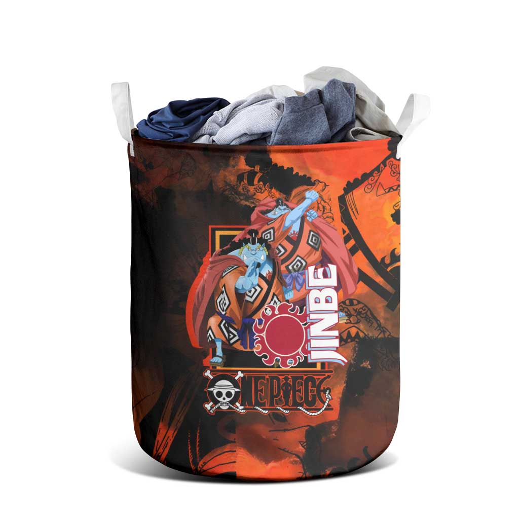 Jinbe One Piece Red and Black Theme Laundry Basket with Sun Pirates Emblem and Karate Pose Design - The Mazicc