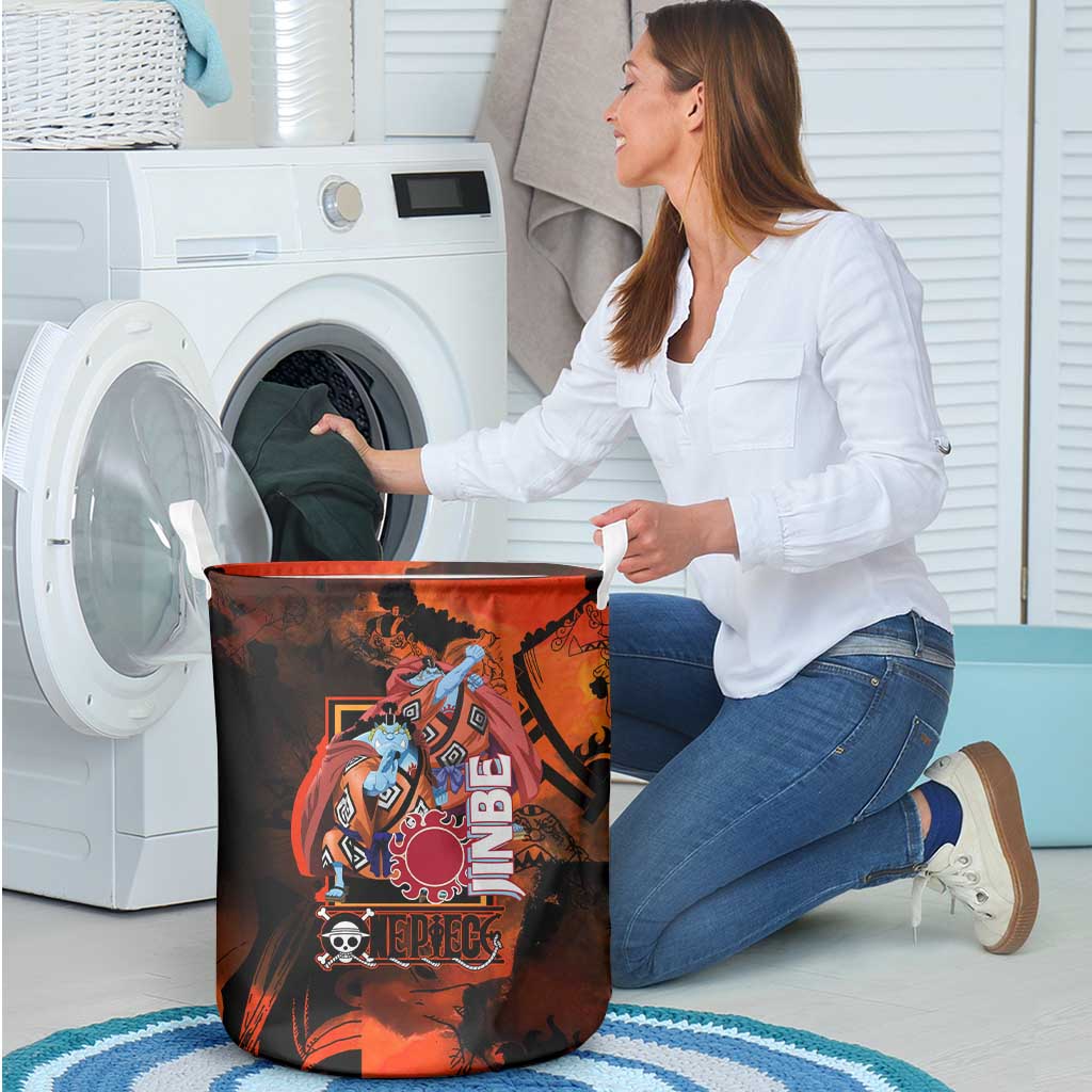 Jinbe One Piece Red and Black Theme Laundry Basket with Sun Pirates Emblem and Karate Pose Design - The Mazicc