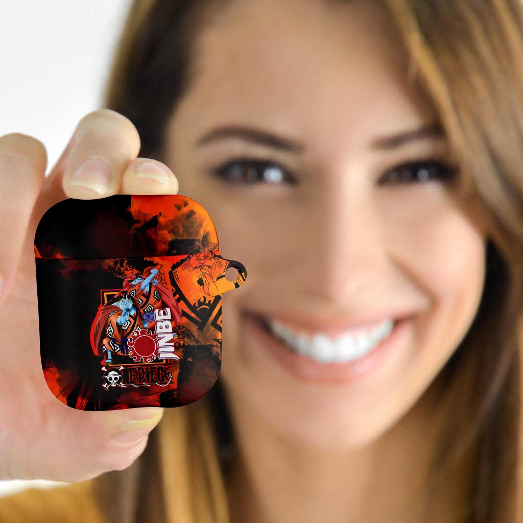 Jinbe One Piece Red and Black Theme AirPods Case with Sun Pirates Emblem and Karate Pose Design - The Mazicc