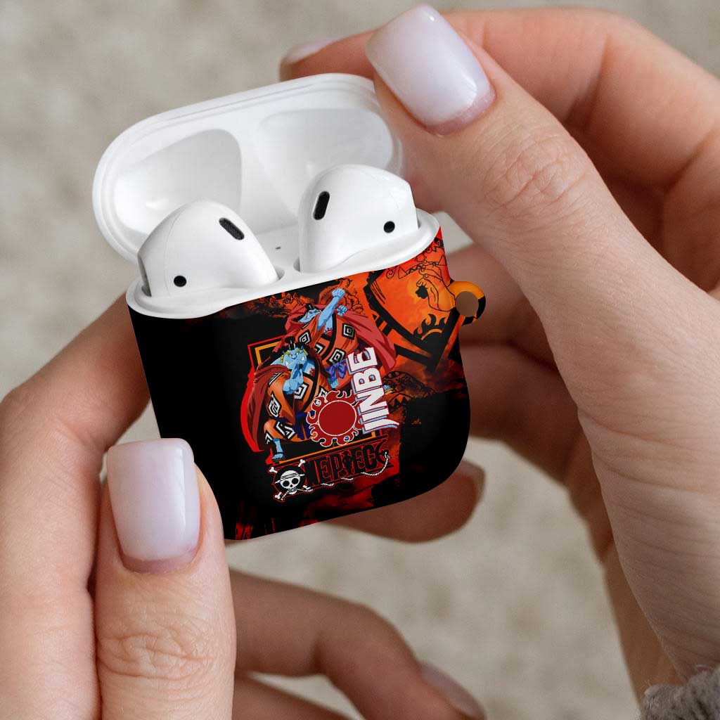 Jinbe One Piece Red and Black Theme AirPods Case with Sun Pirates Emblem and Karate Pose Design - The Mazicc