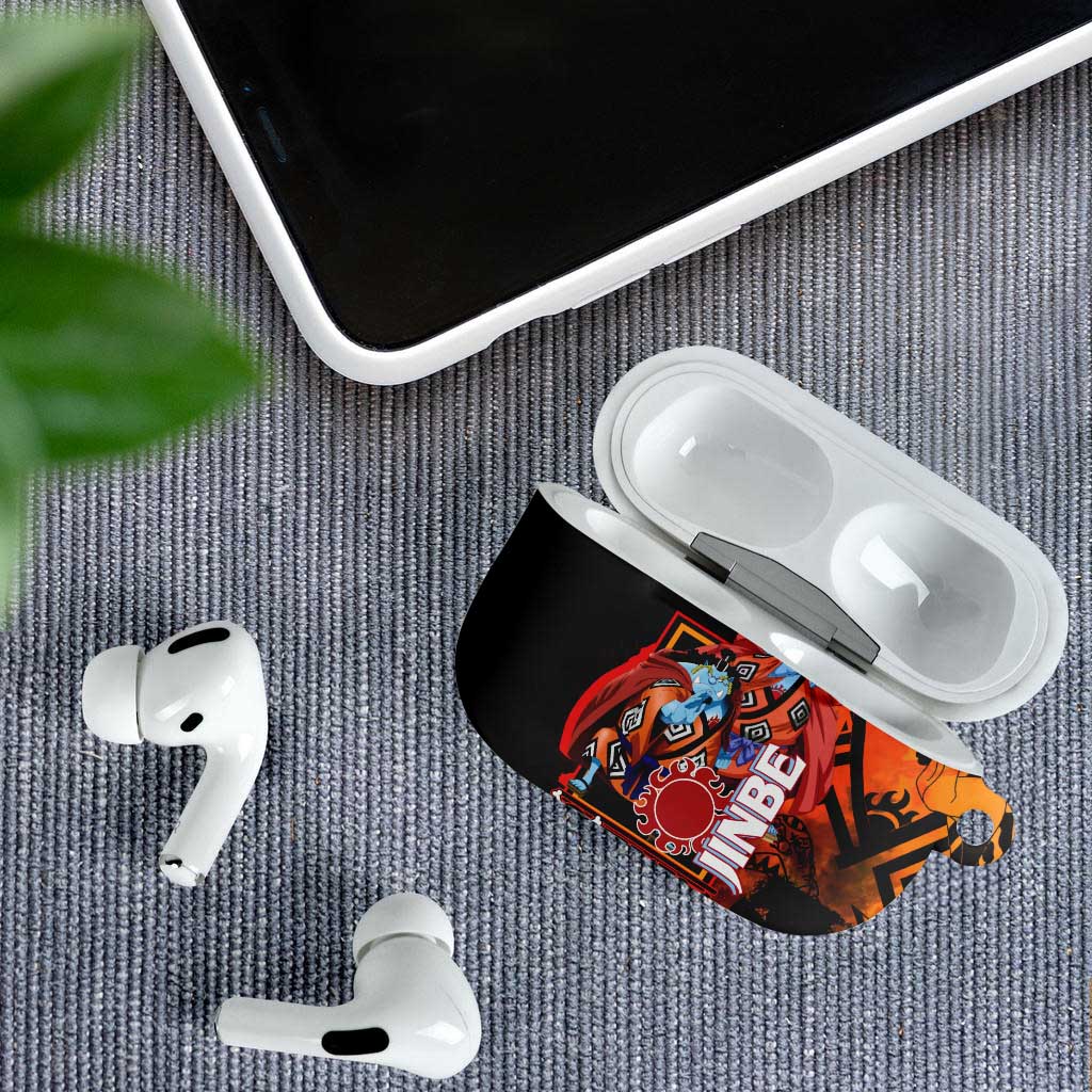 Jinbe One Piece Red and Black Theme AirPods Case with Sun Pirates Emblem and Karate Pose Design - The Mazicc
