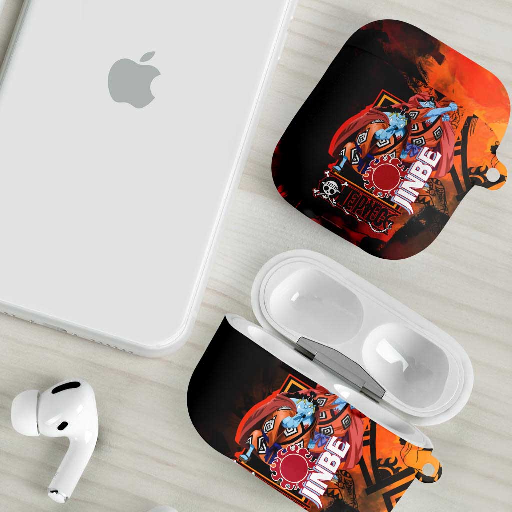Jinbe One Piece Red and Black Theme AirPods Case with Sun Pirates Emblem and Karate Pose Design - The Mazicc