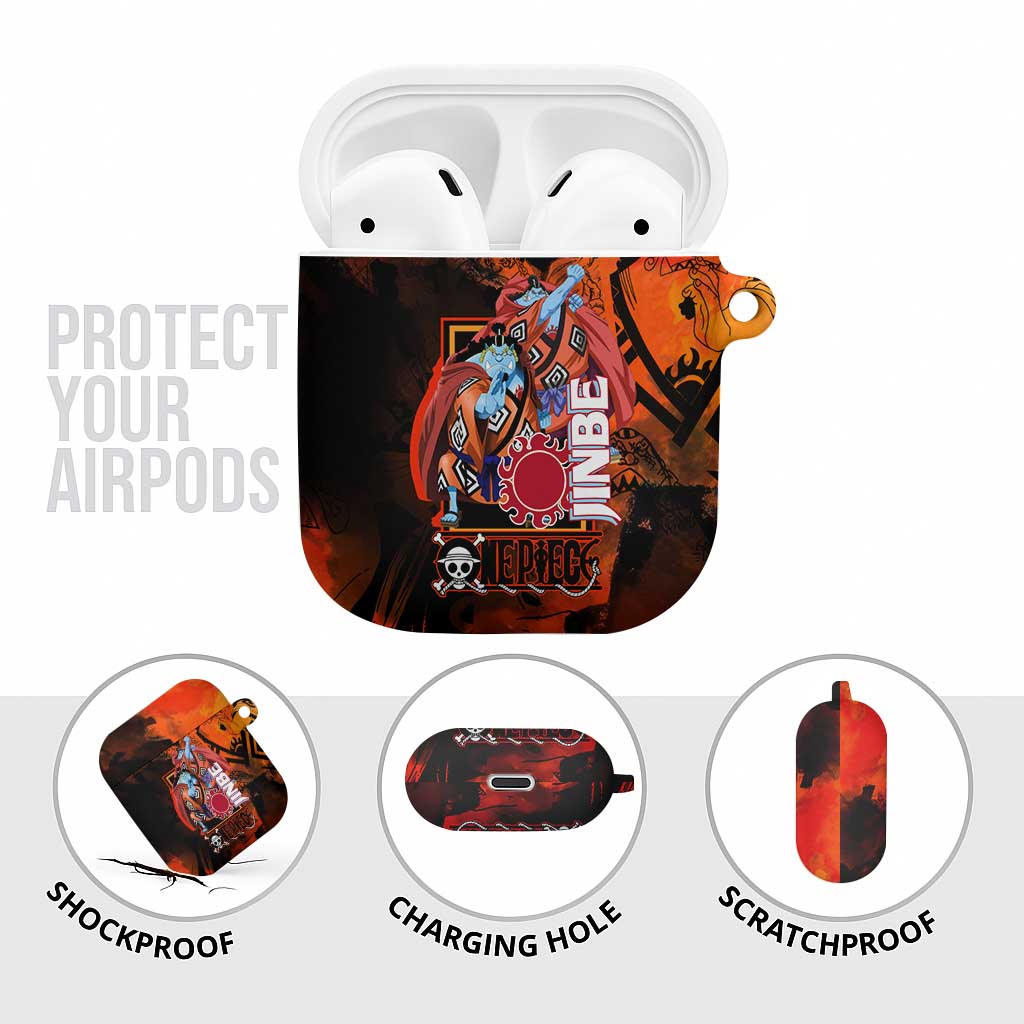 Jinbe One Piece Red and Black Theme AirPods Case with Sun Pirates Emblem and Karate Pose Design - The Mazicc