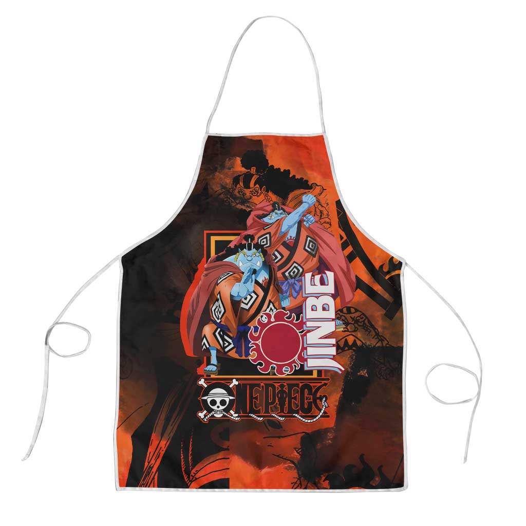 Jinbe One Piece Red and Black Theme Apron with Sun Pirates Emblem and Karate Pose Design - The Mazicc