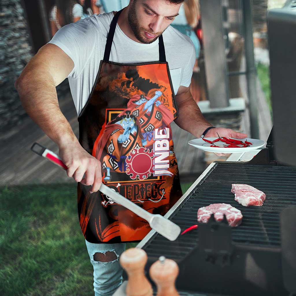 Jinbe One Piece Red and Black Theme Apron with Sun Pirates Emblem and Karate Pose Design - The Mazicc