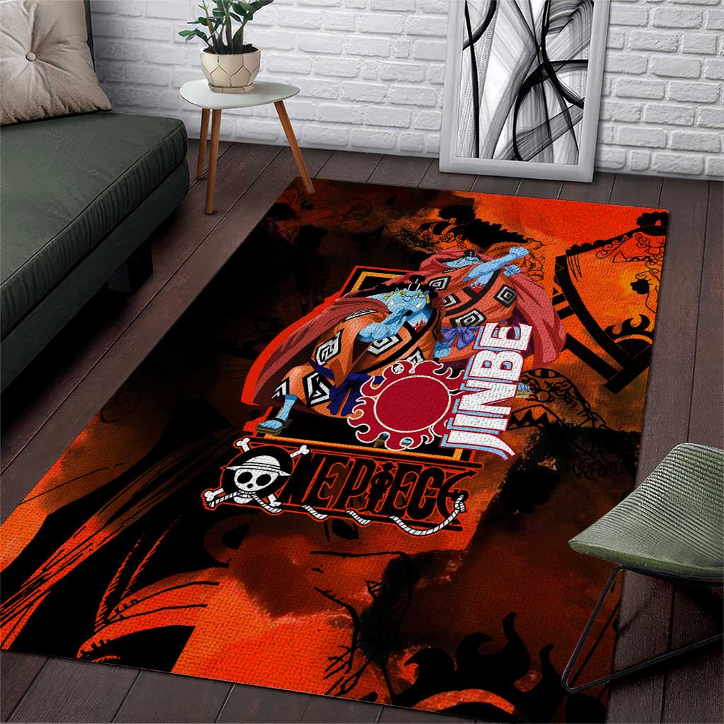 Jinbe One Piece Red and Black Theme Area Rug with Sun Pirates Emblem and Karate Pose Design - The Mazicc