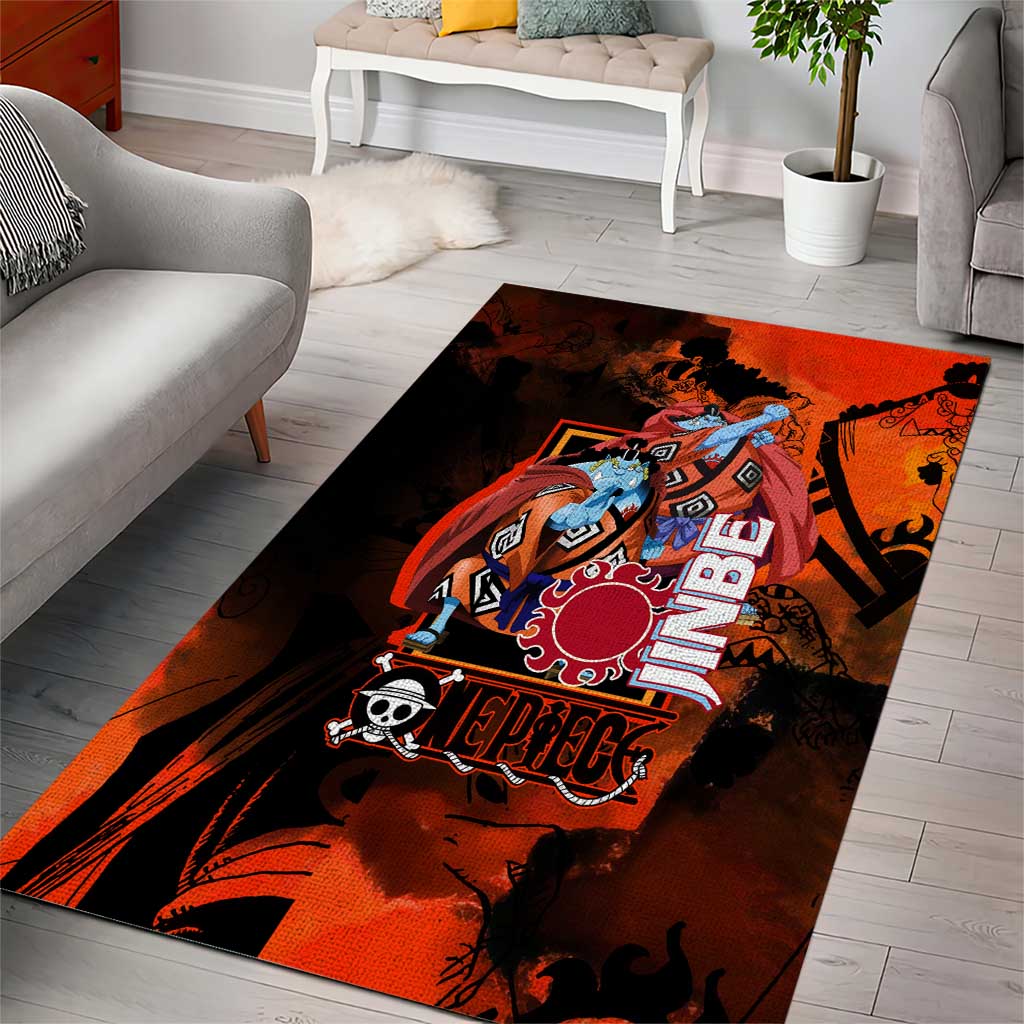 Jinbe One Piece Red and Black Theme Area Rug with Sun Pirates Emblem and Karate Pose Design - The Mazicc