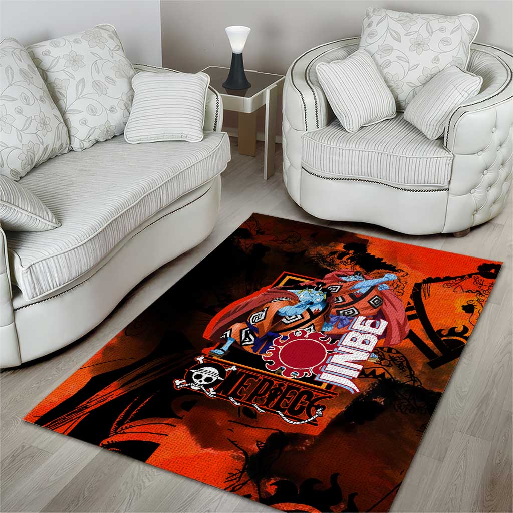 Jinbe One Piece Red and Black Theme Area Rug with Sun Pirates Emblem and Karate Pose Design - The Mazicc