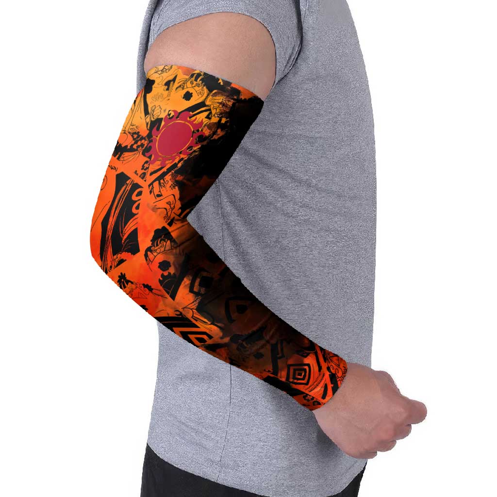 Jinbe One Piece Red and Black Theme Arm Sleeves with Sun Pirates Emblem and Karate Pose Design - The Mazicc