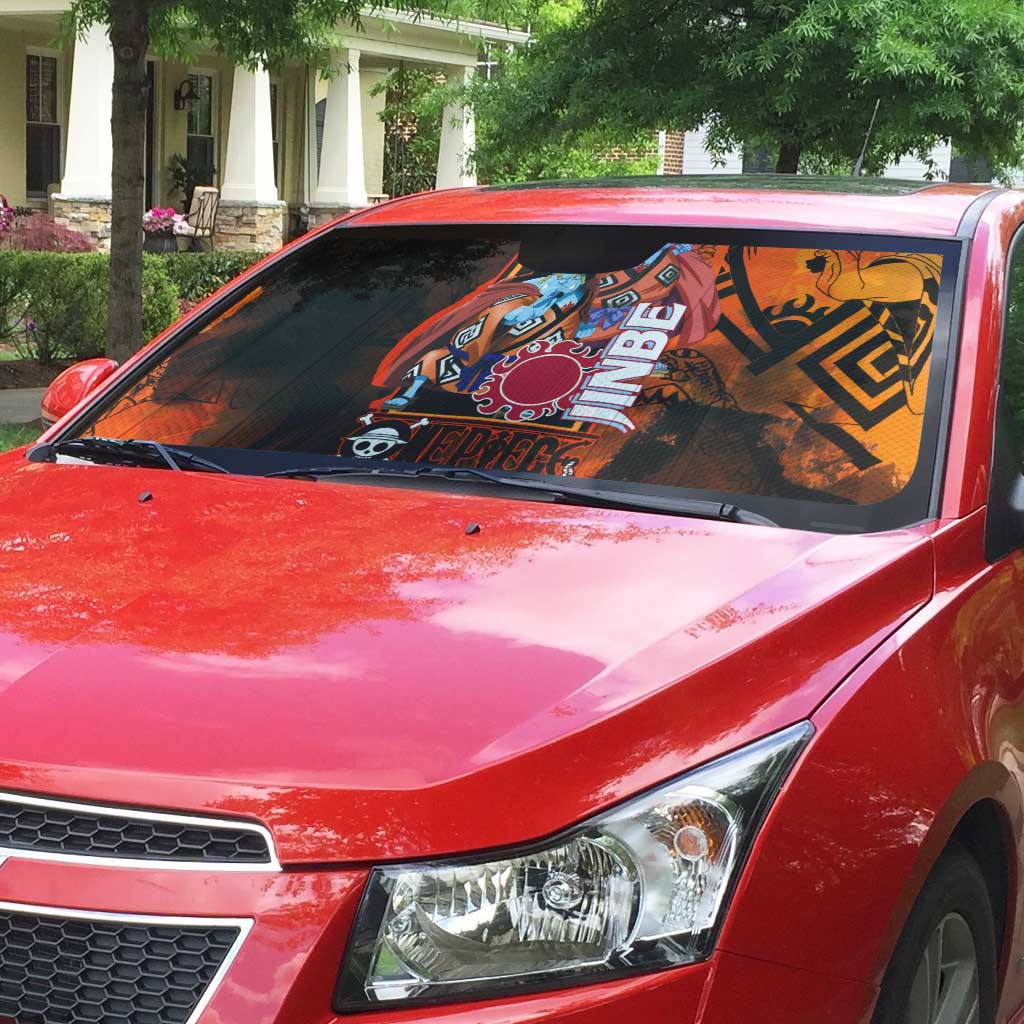 Jinbe One Piece Red and Black Theme Auto Sun Shade with Sun Pirates Emblem and Karate Pose Design - The Mazicc